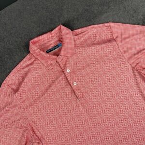 Roundtree & Yorke Performance Polo Shirt Medium Red White Check Lightweight Mens